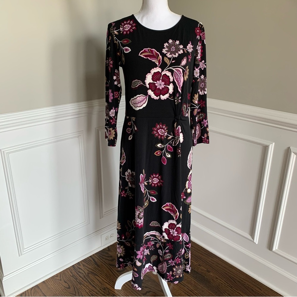 NWOT TALBOTS Black With Purple Floral Print Maxi Dress Size 10